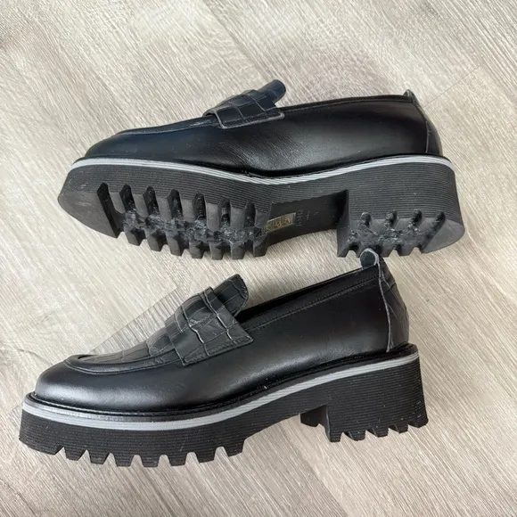 M.Gemi The Elsa Black Loafers Classic Croc Animal Shoes Leather Preppy 37 7