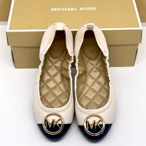 Michael Kors Carmen Toe Cap Ballet Flats Light Cream/ Gold