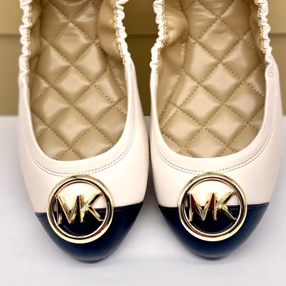 Michael Kors Carmen Toe Cap Ballet Flats Light Cream/ Gold