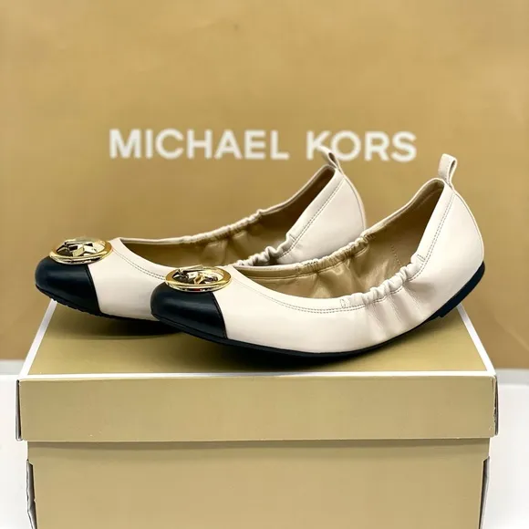 Michael Kors Carmen Toe Cap Ballet Flats Light Cream/ Gold
