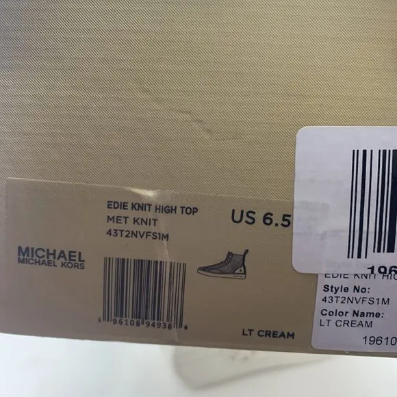 Michael Kors Edie Knit 43T2NVFS1M Sneakers Women's 6.5 M LT Cream High-Top S0594
