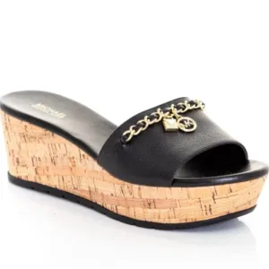 Michael Kors Elsa Leather and Cork Platform Sandal - Black