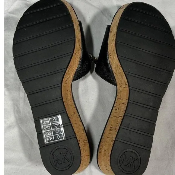 Michael Kors Elsa Leather and Cork Platform Sandal - Black
