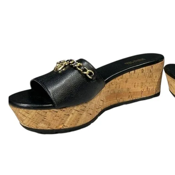 Michael Kors Elsa Leather and Cork Platform Sandal - Black