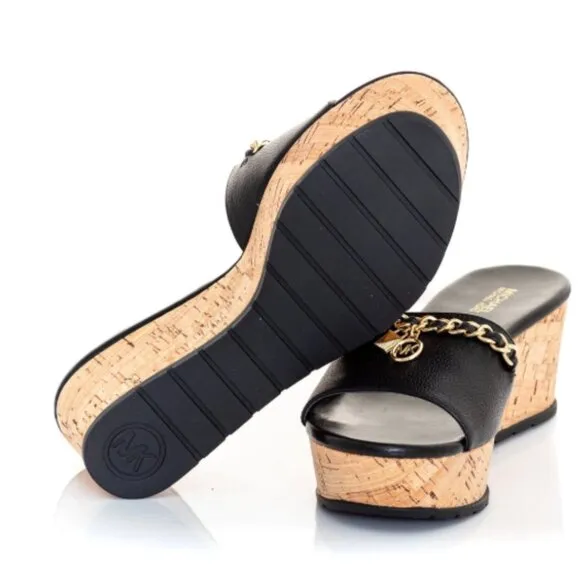 Michael Kors Elsa Leather and Cork Platform Sandal - Black