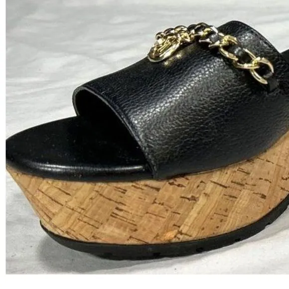 Michael Kors Elsa Leather and Cork Platform Sandal - Black