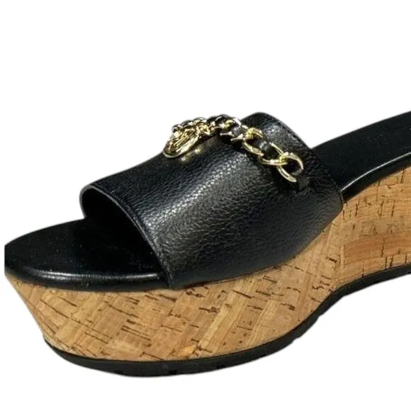 Michael Kors Elsa Leather and Cork Platform Sandal - Black