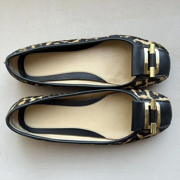 Michael Kors Haircalf Leopard Print Loafer/Flats w/ Gold Buckle Women’s Size 8 M