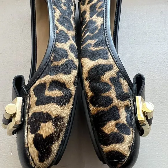 Michael Kors Haircalf Leopard Print Loafer/Flats w/ Gold Buckle Women’s Size 8 M