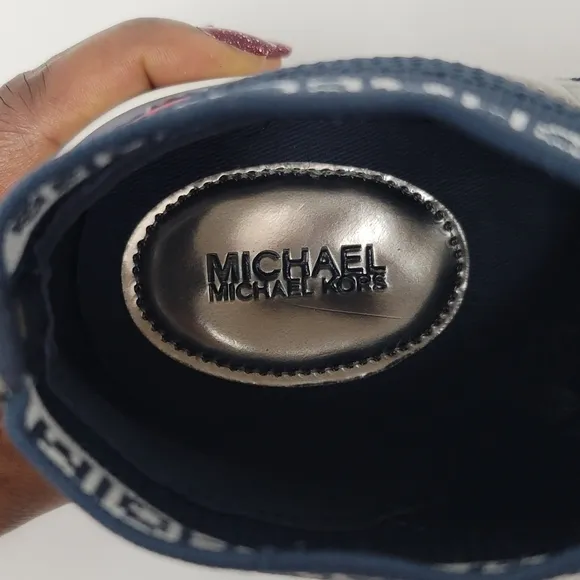 Michael Kors Hilda Knit &amp; Leather Sock Wedge Heel Lace Up Trainers Sneakers Sz 9