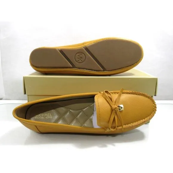 Michael Kors Juliette Moccasin Driver Flat Shoes MK Logo Marigold Yellow Size 7