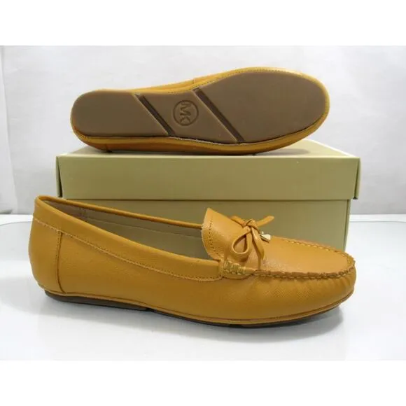 Michael Kors Juliette Moccasin Driver Flat Shoes MK Logo Marigold Yellow Size 7