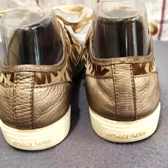 Michael Kors MK Logo Print City Block Sneakers Leather uppers Brn/Beige …