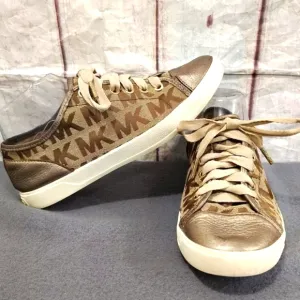 Michael Kors MK Logo Print City Block Sneakers Leather uppers Brn/Beige …