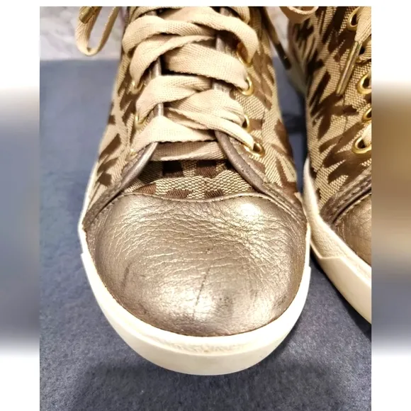 Michael Kors MK Logo Print City Block Sneakers Leather uppers Brn/Beige …