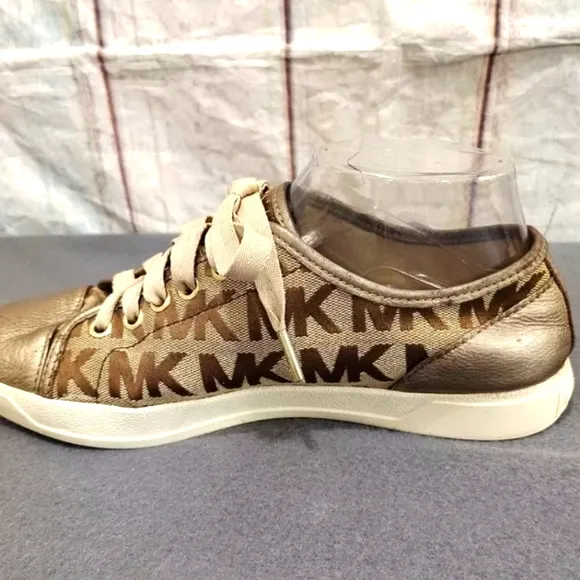 Michael Kors MK Logo Print City Block Sneakers Leather uppers Brn/Beige …