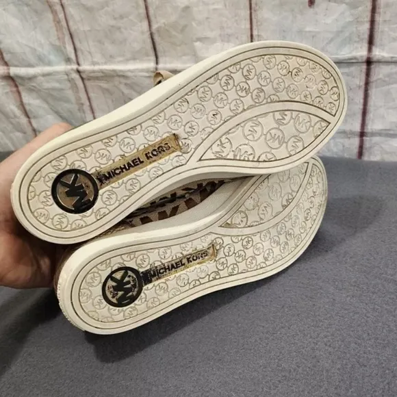 Michael Kors MK Logo Print City Block Sneakers Leather uppers Brn/Beige …