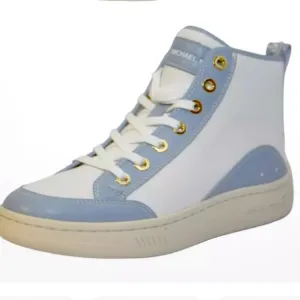 ✅Michael Kors Shea Mid High Top Two-Tone Faux Leather Sneaker Blue/White $225