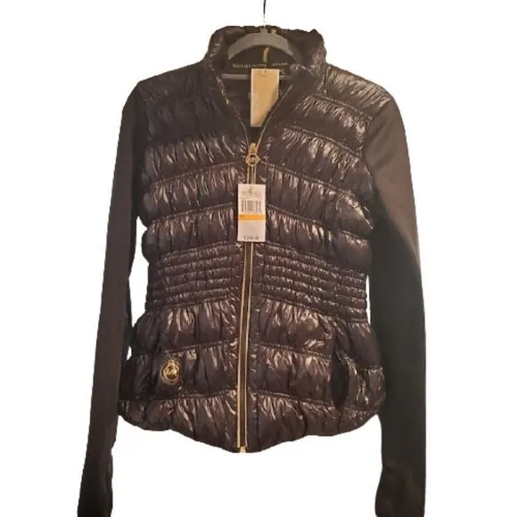 Michael Kors Womens Black Full Zipper Quilted Jacket Size S