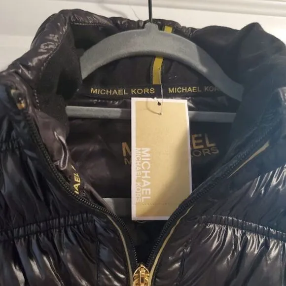 Michael Kors Womens Black Full Zipper Quilted Jacket Size S