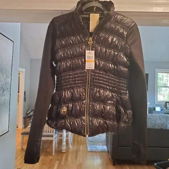 Michael Kors Womens Black Full Zipper Quilted Jacket Size S