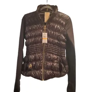 Michael Kors Womens Black Full Zipper Quilted Jacket Size S