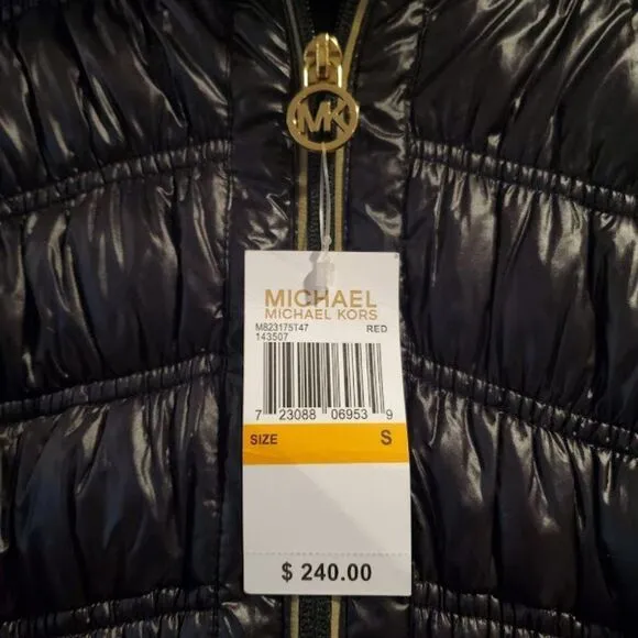 Michael Kors Womens Black Full Zipper Quilted Jacket Size S