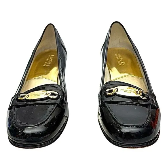 Michael Kors Women’s Loafer Square Toe Heels Black Patent Leather Size 10 M Used