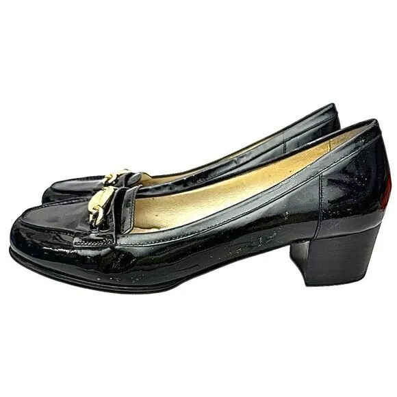 Michael Kors Women’s Loafer Square Toe Heels Black Patent Leather Size 10 M Used