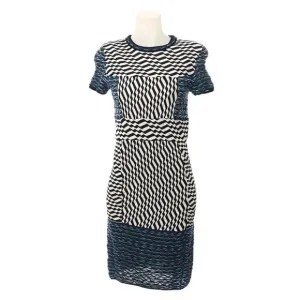 Missoni VINTAGE white knit Multicolor Pattern Flounce Hem poplin Mini Dress M S