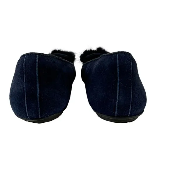 Missouri Italian Shoes Lux Suede Leather Flats Fur Heart Embellished Navy 34 Kid