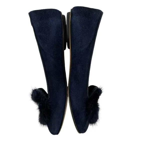 Missouri Italian Shoes Lux Suede Leather Flats Fur Heart Embellished Navy 34 Kid
