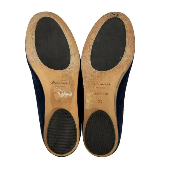Missouri Italian Shoes Lux Suede Leather Flats Fur Heart Embellished Navy 34 Kid