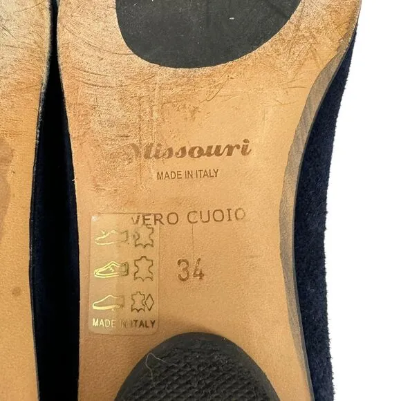 Missouri Italian Shoes Lux Suede Leather Flats Fur Heart Embellished Navy 34 Kid