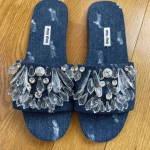 MIU MIU Denim Crystal Sandals