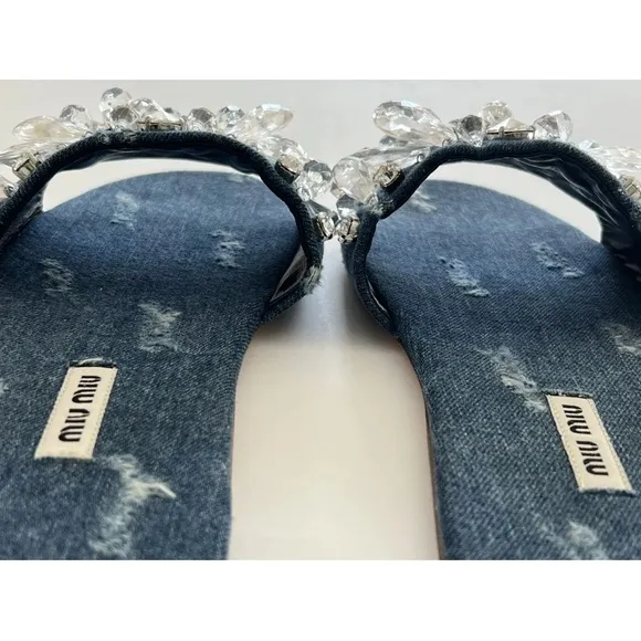 MIU MIU Denim Crystal Sandals