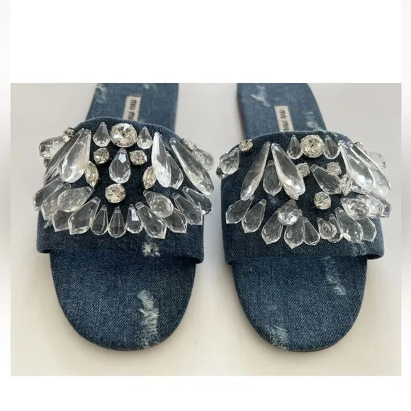 MIU MIU Denim Crystal Sandals