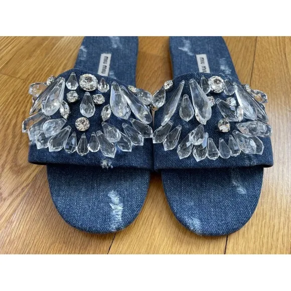 MIU MIU Denim Crystal Sandals
