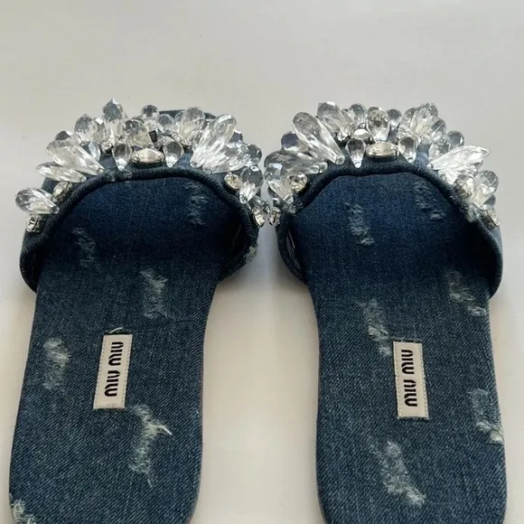 MIU MIU Denim Crystal Sandals