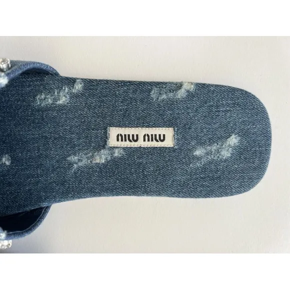 MIU MIU Denim Crystal Sandals