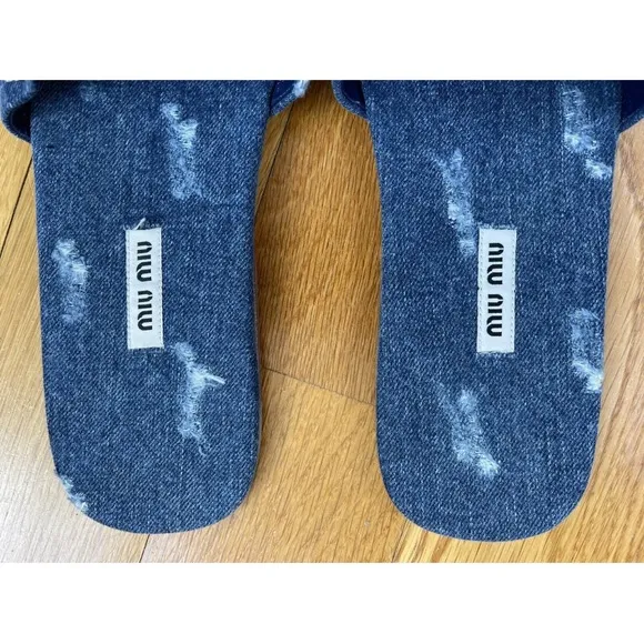 MIU MIU Denim Crystal Sandals