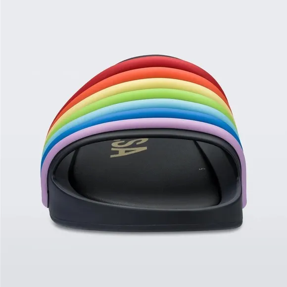 MLSA Melissa Black Rainbow Stripe Pride Slides