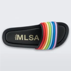 MLSA Melissa Black Rainbow Stripe Pride Slides