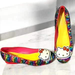 Mod Cloth x Hello Kitty Womens Size 7 Sweetly Sequined Flats Rainbow Sequins
