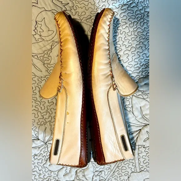 MORESCHI Italian Hand Stitched Leather Driving Loafers in Cream Men’s Sz…