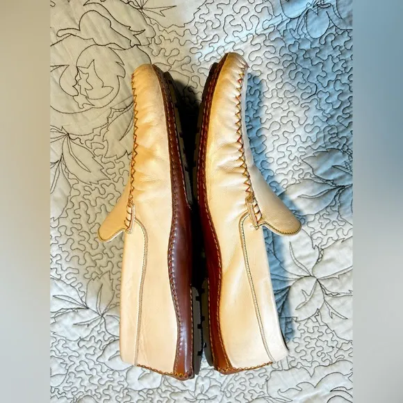 MORESCHI Italian Hand Stitched Leather Driving Loafers in Cream Men’s Sz…