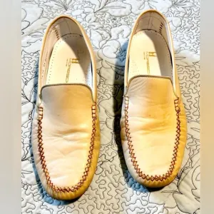 MORESCHI Italian Hand Stitched Leather Driving Loafers in Cream Men’s Sz…