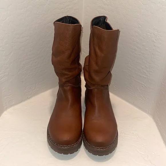 MOSSE &amp; CLOUD San Benito Leather Calf Boots Brown Sz 10 Slight Slouch Stitched