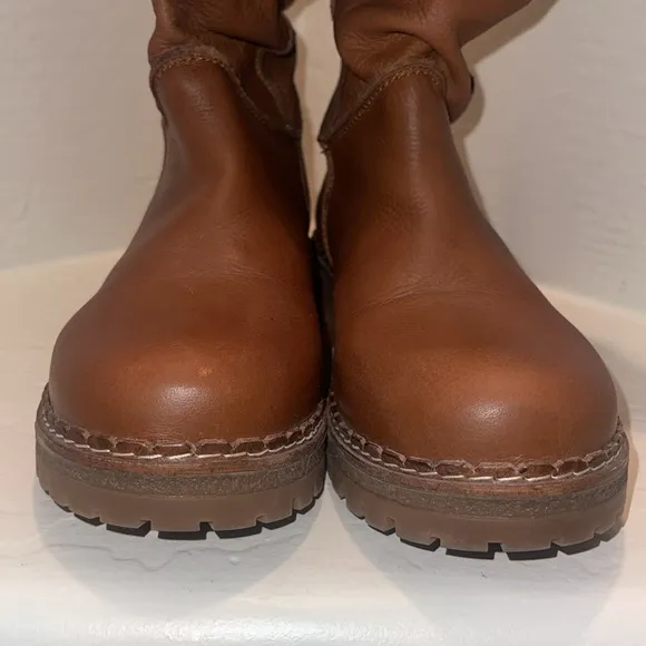MOSSE &amp; CLOUD San Benito Leather Calf Boots Brown Sz 10 Slight Slouch Stitched