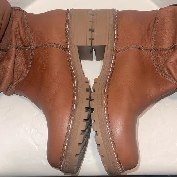 MOSSE &amp; CLOUD San Benito Leather Calf Boots Brown Sz 10 Slight Slouch Stitched